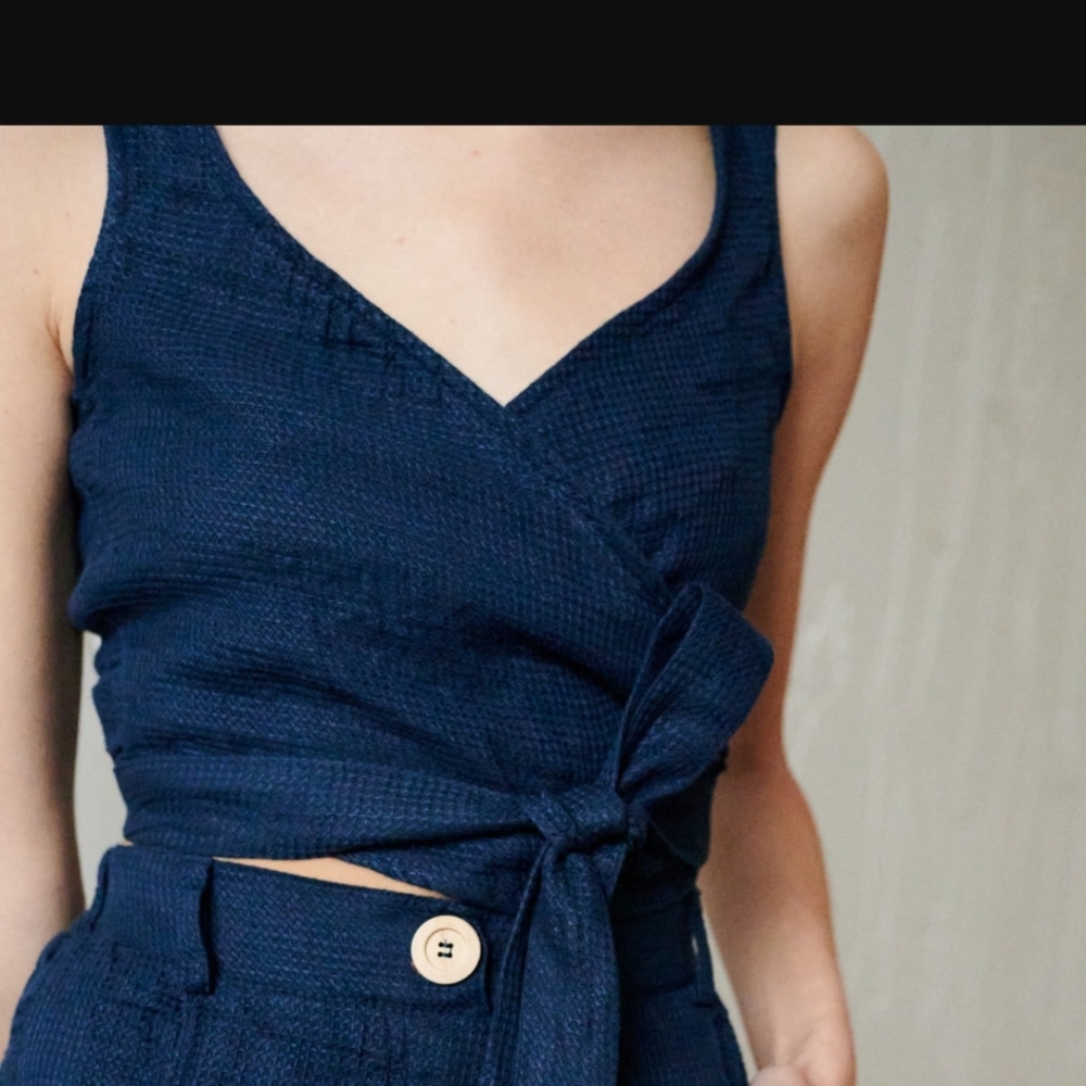 Linenfox Navy Blue Wrap Tank Top